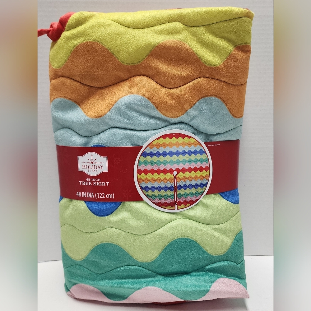 Velvet Embroidered Easter Christmas Tree Skirt Multicolor 48" Holiday Time New